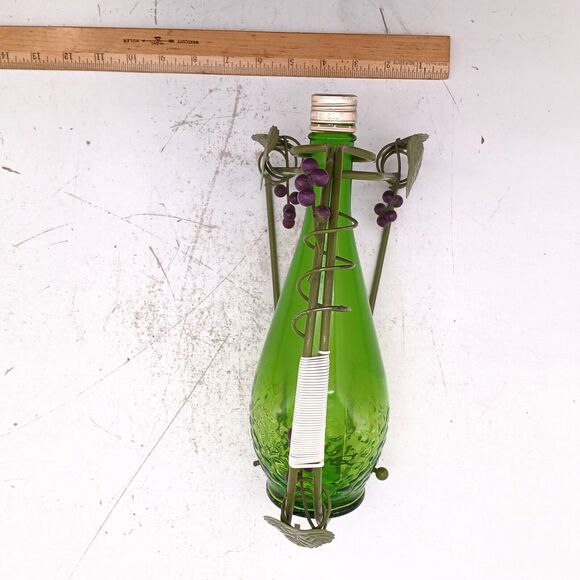 Metal Wine Rack Grape Vine Design Table Counter Holder w/ Green Bottle - Picture 12 of 16
